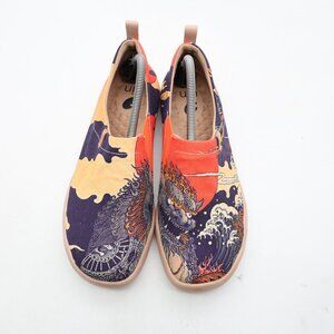 UIN Lightweight Canvas Men's US Size 9.5 Slip On Casual Dragon Shoes Orange Blue